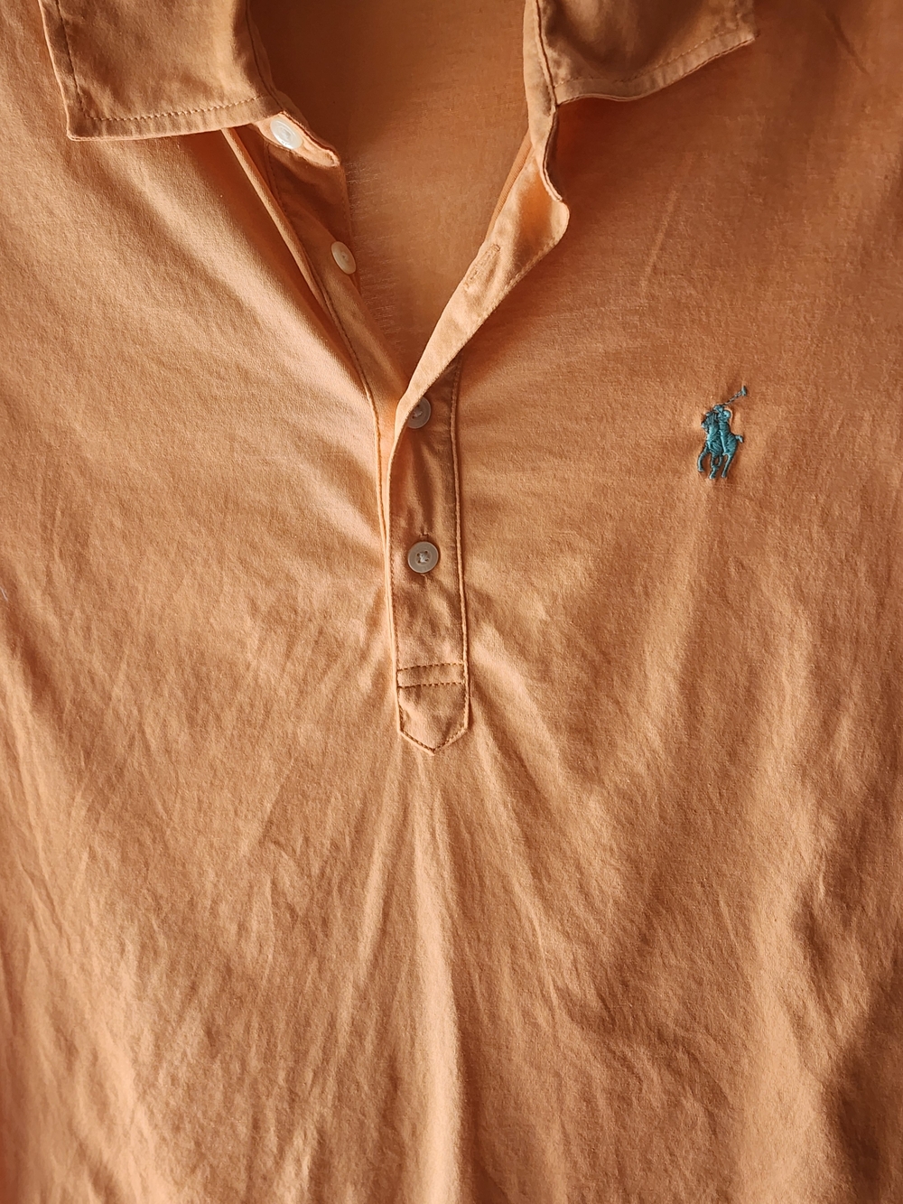 Ralph Lauren Sport Womens Light Peach Orange Button-Down Polo with Teal Pony